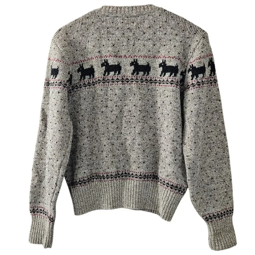 Lands' End 100% Wool Scottie Dog Lover Knit Cardigan - Picture 2 of 10